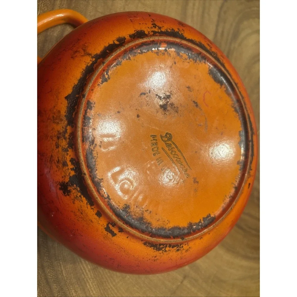 VTG 60s Descoware Flame Orange Enamel Cast Iron Dutch Oven FE 22-C Belgium 22cm